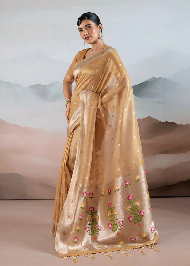 Marigold Yellow Woven Banarasi Tissue Silk Saree
