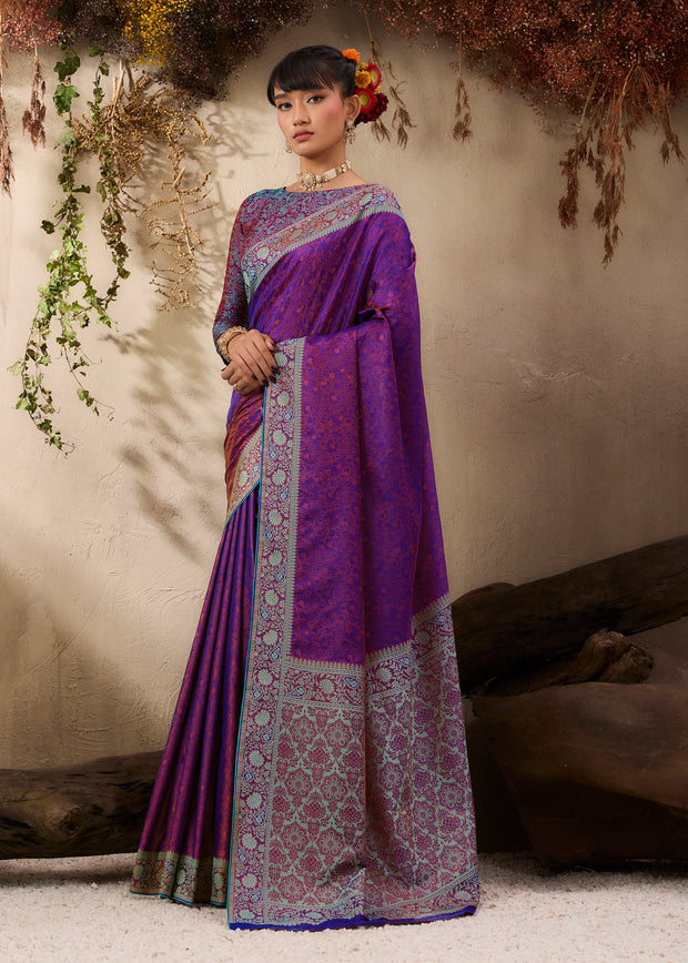 Deep Purple Woven Kanjivaram Silk Saree
