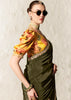 Olive Green Designer Organza Tissue Silk Saree With Printed Blouse