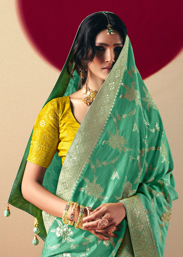 Jade Green Woven Banarasi Silk Saree