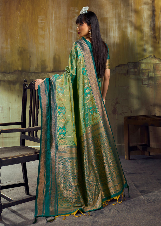 Aspen Green Woven Banarasi Silk Saree