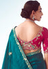 Peacock Blue Embroidered Designer Tissue Saree