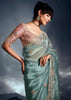 Aquamarine Blue Designer Silk Saree