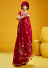 Festive Red Woven Munga Cotton Silk Saree