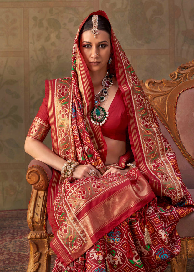 Scarlet Red Printed Patola Silk Saree