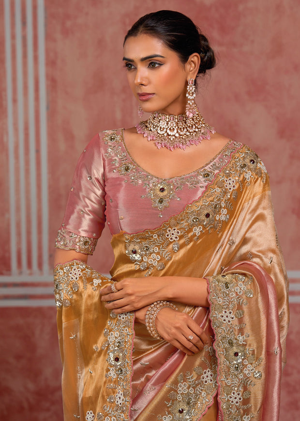 Pastel Pink Embroidered Designer Saree