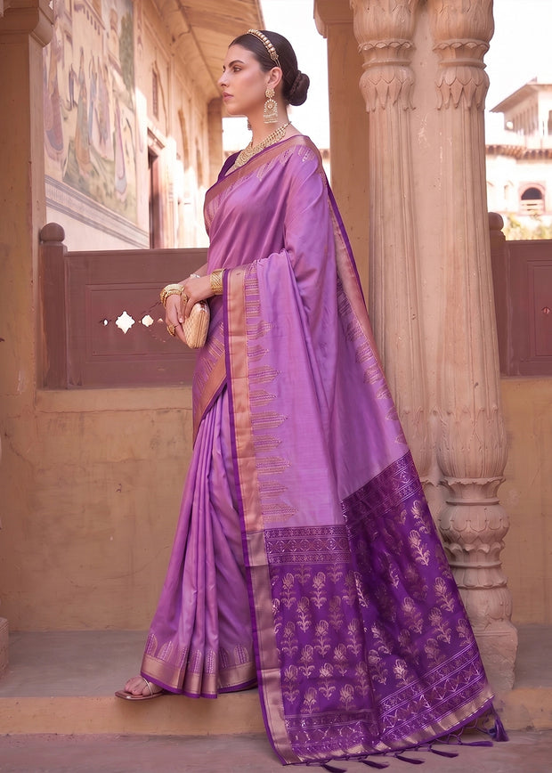 Radiant Purple Woven Banarasi Silk Saree