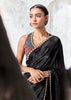 Black Designer Organza Silk Saree With Printed Blouse