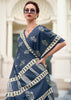 Fedral Blue Printed Cotton Silk Saree