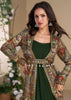Dark Green Shrug Style Gown with Embroidered Work