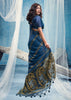 Indigo Blue Woven Munga Cotton Saree
