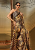 Black And Golden Printed Satin Silk Saree