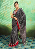 Black Printed Satin Silk Saree