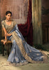 Silver Grey Designer Embroidered Silk Saree