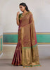 Almond Brown Woven Silk Saree With Contrast Blouse