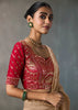Champagne Beige Embroidered Silk Saree With Heavy Blouse