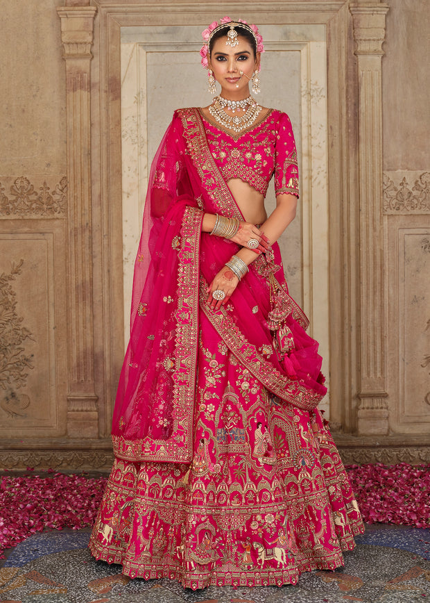 Dark Pink Heavy Embroidered Designer Lehenga