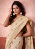 Cream Beige Woven Cotton Silk Saree
