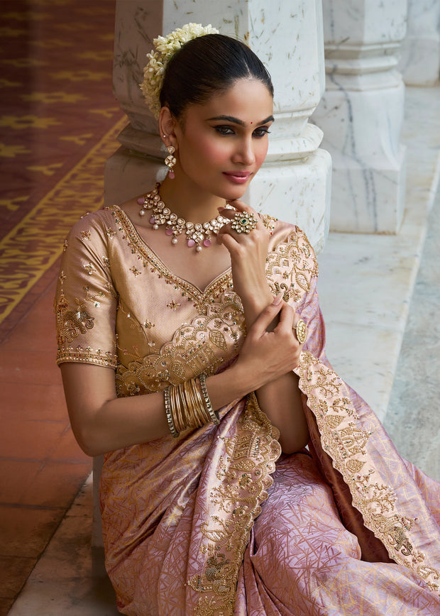 Orchid Mauve Bead Work Kanjivaram Soft Silk Saree