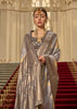 Rich Grey Printed Satin Silk Saree