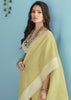 Muted Green Woven Linen Silk Saree