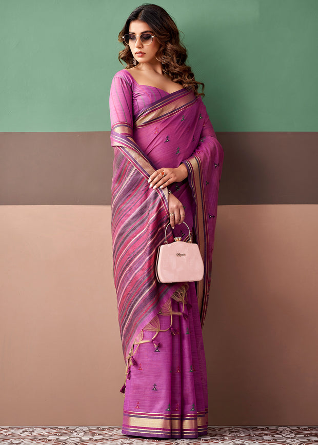 Dahlia Purple Woven Cotton Silk Saree