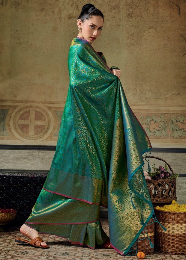 Peacock Green Woven Banarasi Silk Saree