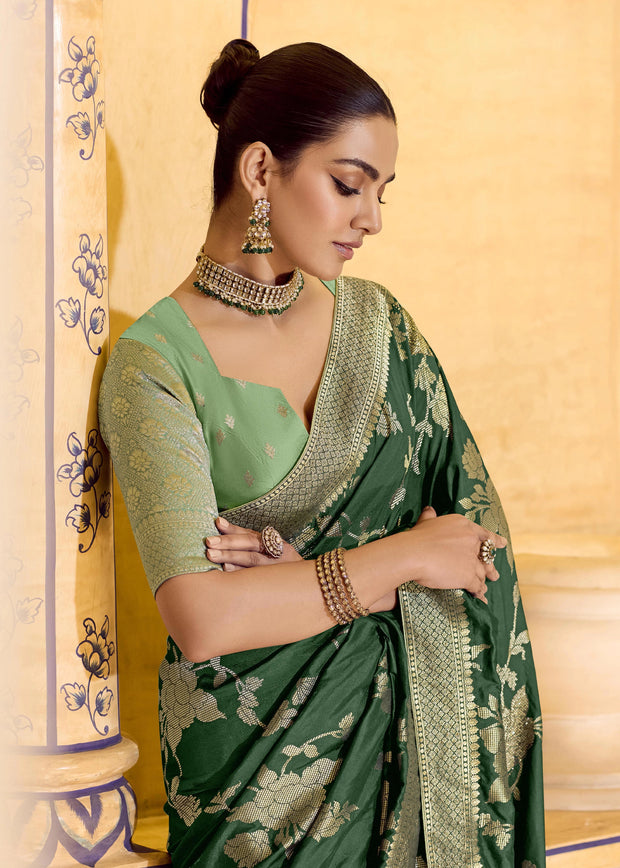 Forest Green Woven Banarasi Silk Saree