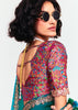 Teal Blue Designer Embroidered Tissue Saree