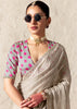 Silver Grey Designer Organza Tissue Silk Saree With Printed Blouse
