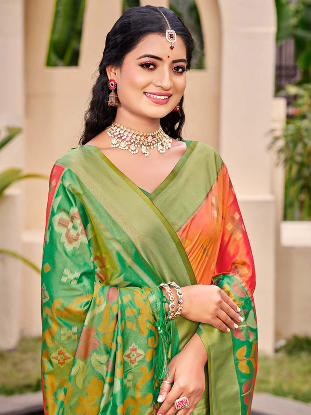 Russet Orange Woven Patola Silk Saree