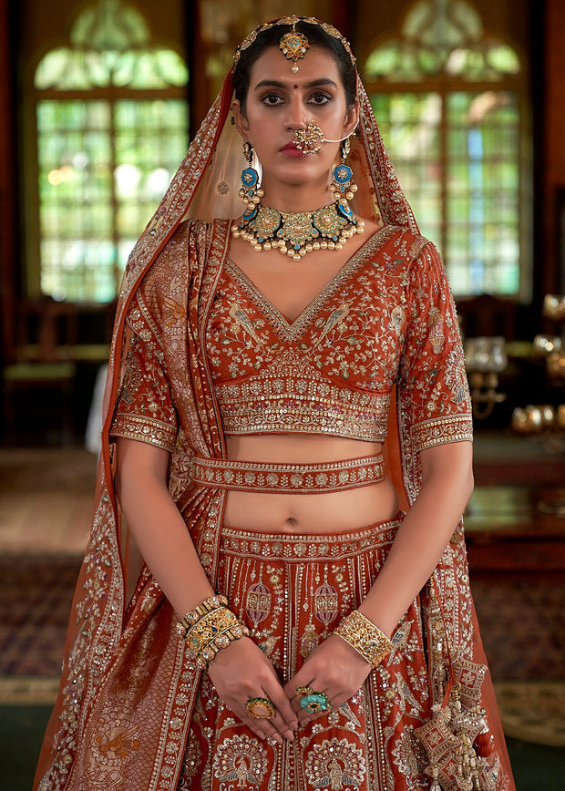 Royal Brown Heavy Embroidered Designer Lehenga