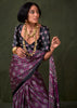 Phlox Purple Printed Satin Crepe Silk Saree