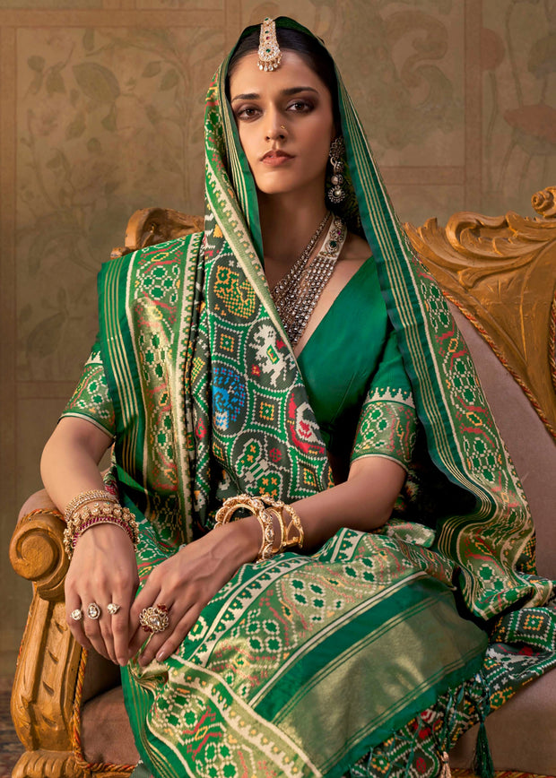 Medium Green Printed Patola Silk Saree