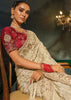 Creamy White Embroidered Kanjivaram Silk Saree