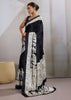 Deep Black Printed Satin Silk Saree