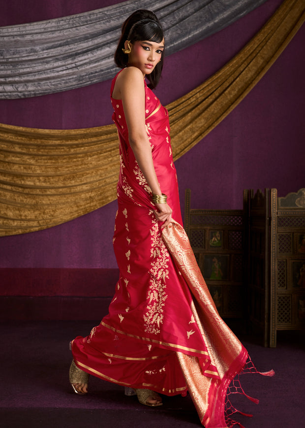 Scarlet Red Banarasi Satin Silk Saree