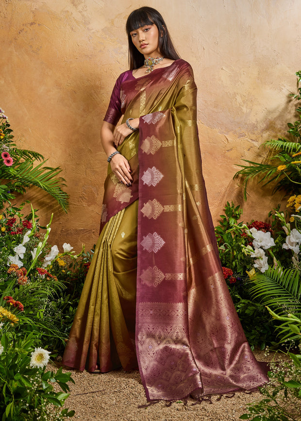 Mehndi Green Woven Banarasi Silk Saree