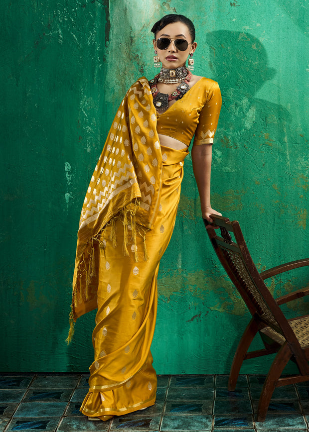 Memosa Yellow Woven Banarasi Satin Silk Saree