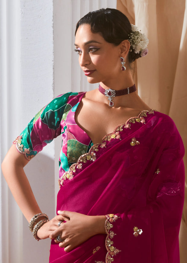 Beet Red Designer Silk Saree