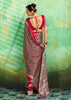 Chocolate Brown Printed Satin Silk Saree