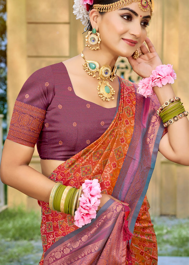 Sunshine Orange Woven Banarasi Silk Saree
