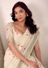 Antique White Woven Linen Silk Saree