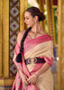 Cream Beige Woven Banarasi Silk Saree