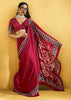Red Satin Silk Saree with Ajrakh Printed Pallu and Blouse