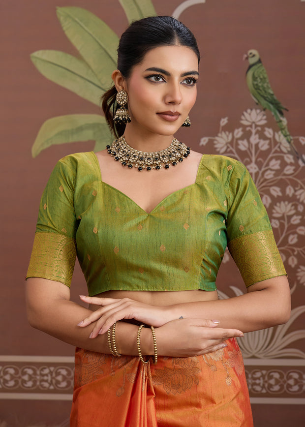 Autumn Orange Woven Tussar Silk Saree