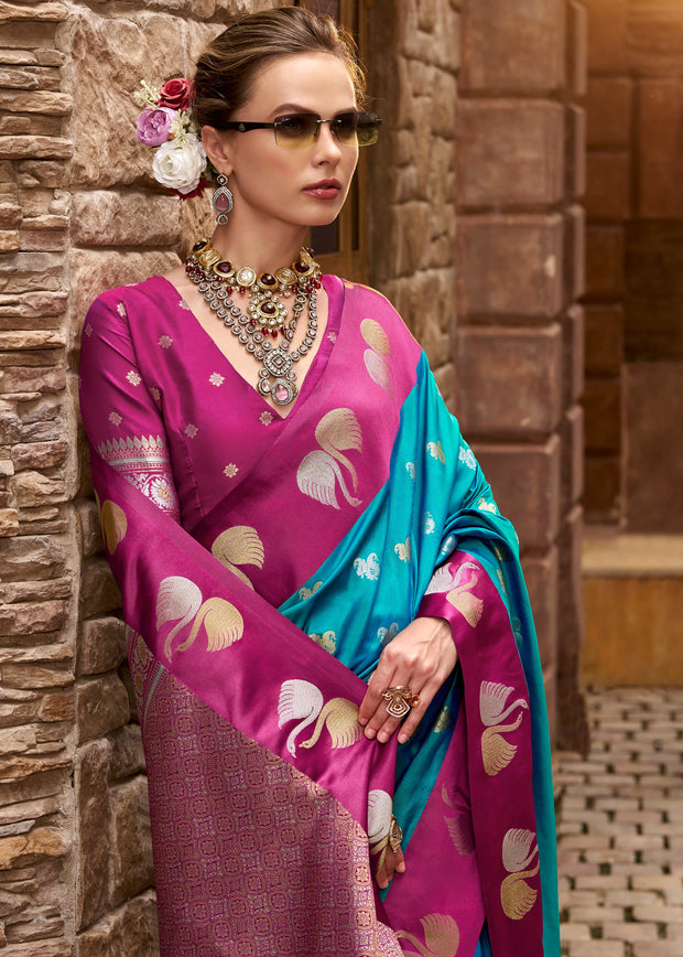 Horizon Blue Banarasi Satin Silk Saree