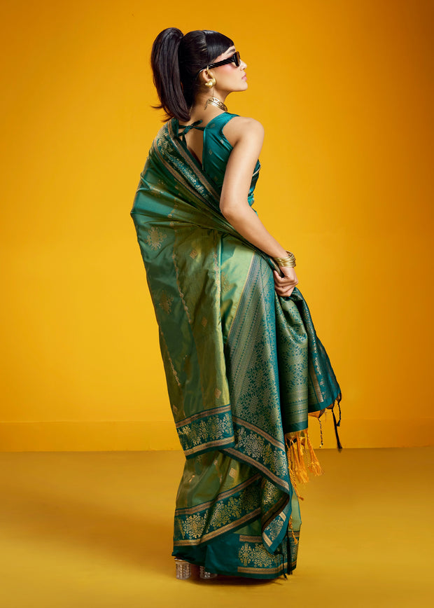 Lime Green Woven Banarasi Silk Saree