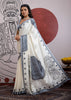 Powder Grey Printed  Satin Silk Saree