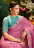 Dusky Pink Heavy Embroidered Designer Silk Saree With contrast Blouse